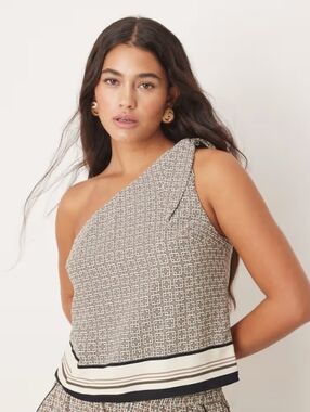 Abercrombie & Fitch One Shoulder Printed Top Black White Large NWT